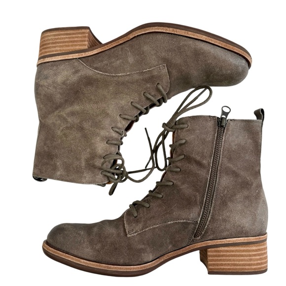 Kork-Ease Catalina Combat Stacked Heel Leather Lace-Up Side Zip Booties Size 10M - Picture 6 of 16